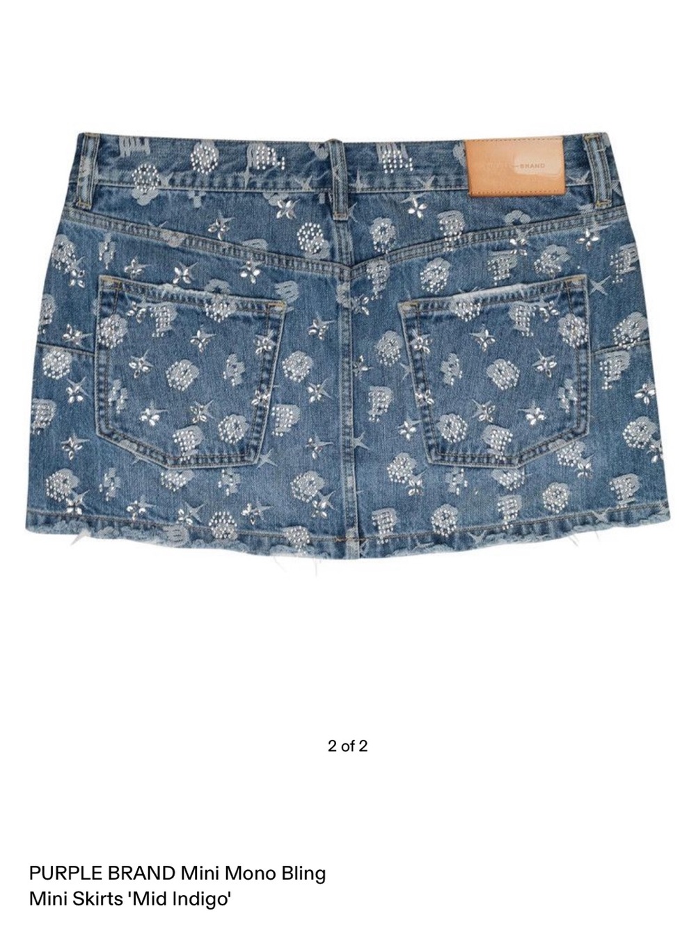 PURPLE BRAND Mid Indigo Denim Mini Skirt with Silver Bling - Picture 2 of 7